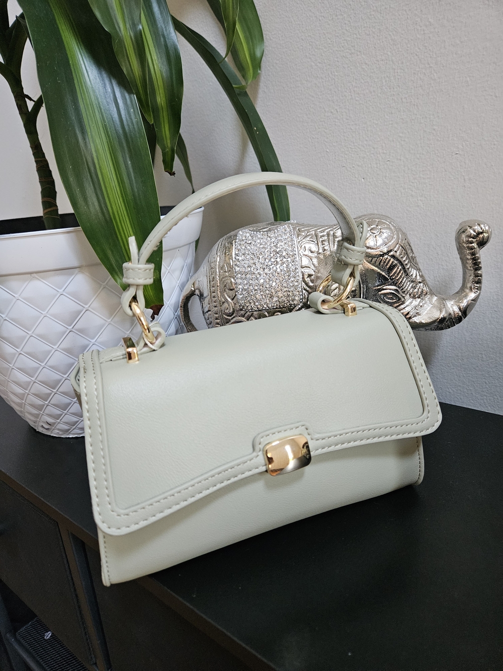 Green Satchel with Gold-Tone Hardware & Crossbody Strap
